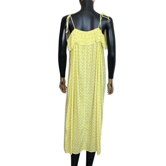 H&M chartreuse Geometric Print Sleeveless Maxi Dress | Ruffled Neckline | Size M - Picture 3 of 11